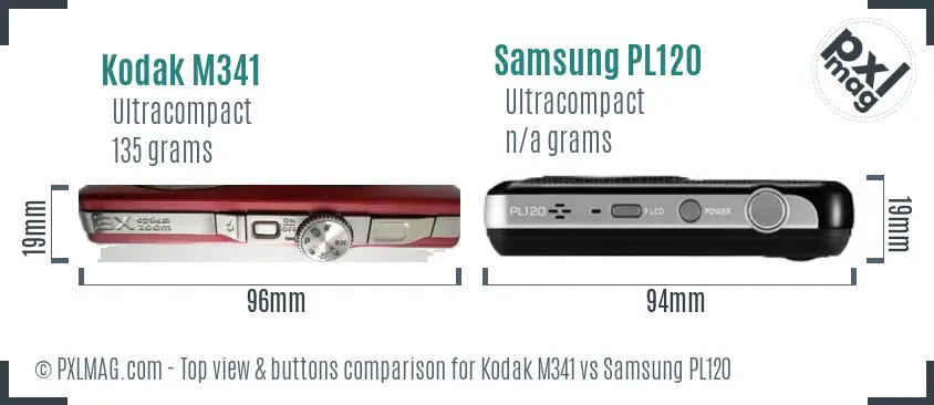 Kodak M341 vs Samsung PL120 top view buttons comparison