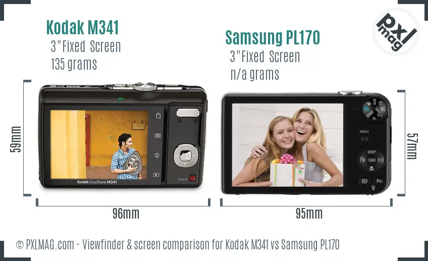 Kodak M341 vs Samsung PL170 Screen and Viewfinder comparison