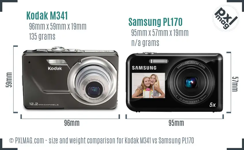 Kodak M341 vs Samsung PL170 size comparison