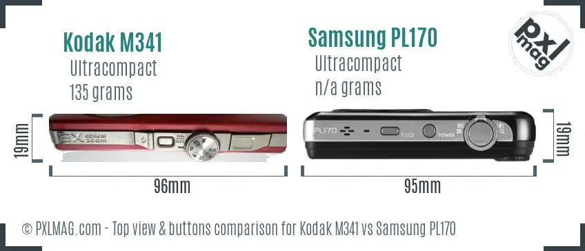 Kodak M341 vs Samsung PL170 top view buttons comparison