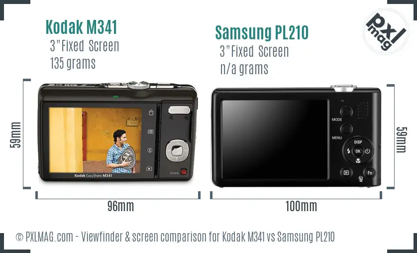 Kodak M341 vs Samsung PL210 Screen and Viewfinder comparison