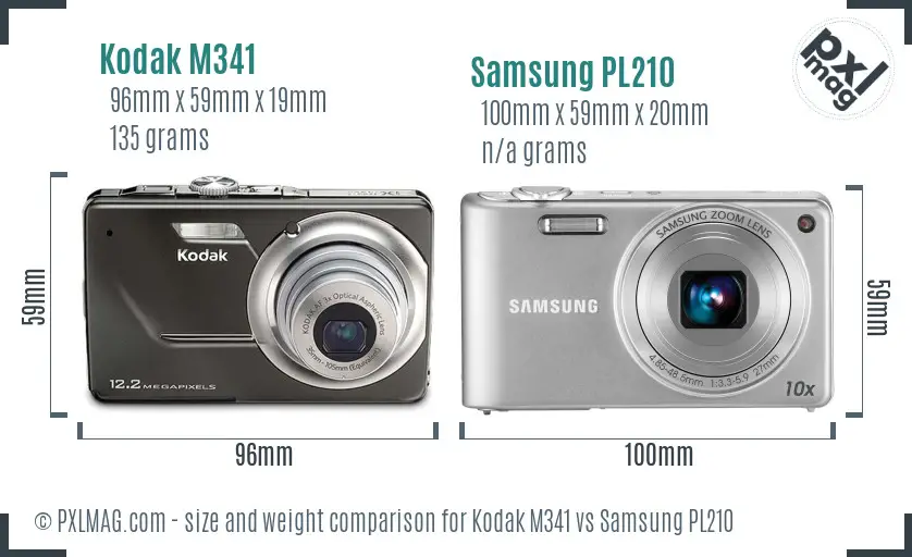Kodak M341 vs Samsung PL210 size comparison
