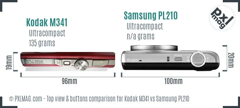 Kodak M341 vs Samsung PL210 top view buttons comparison