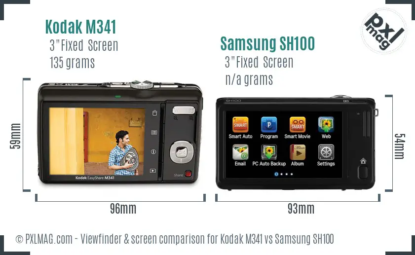 Kodak M341 vs Samsung SH100 Screen and Viewfinder comparison