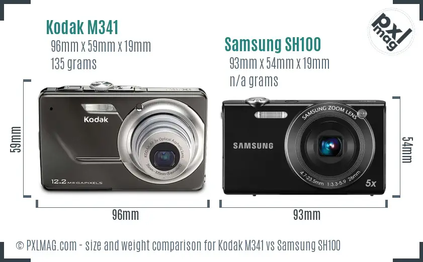 Kodak M341 vs Samsung SH100 size comparison