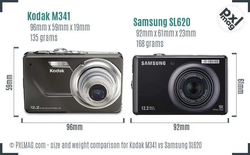 Kodak M341 vs Samsung SL620 size comparison