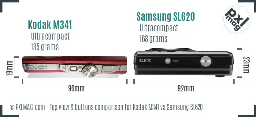 Kodak M341 vs Samsung SL620 top view buttons comparison