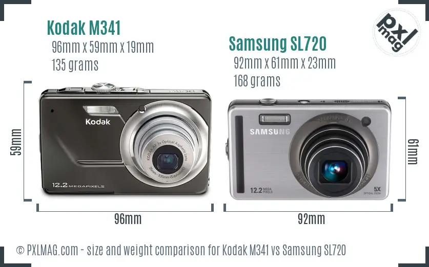 Kodak M341 vs Samsung SL720 size comparison