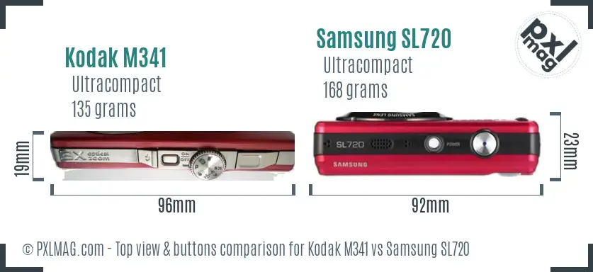 Kodak M341 vs Samsung SL720 top view buttons comparison