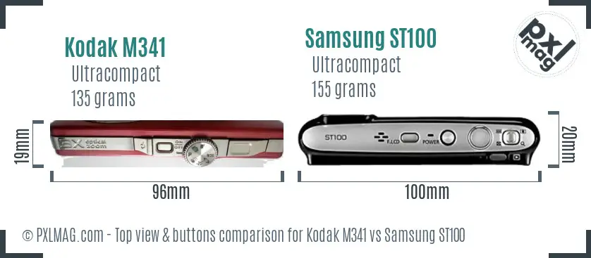 Kodak M341 vs Samsung ST100 top view buttons comparison