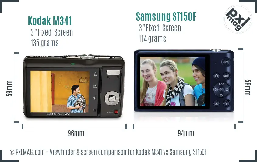 Kodak M341 vs Samsung ST150F Screen and Viewfinder comparison