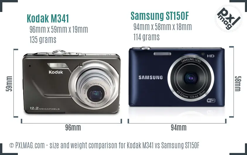 Kodak M341 vs Samsung ST150F size comparison