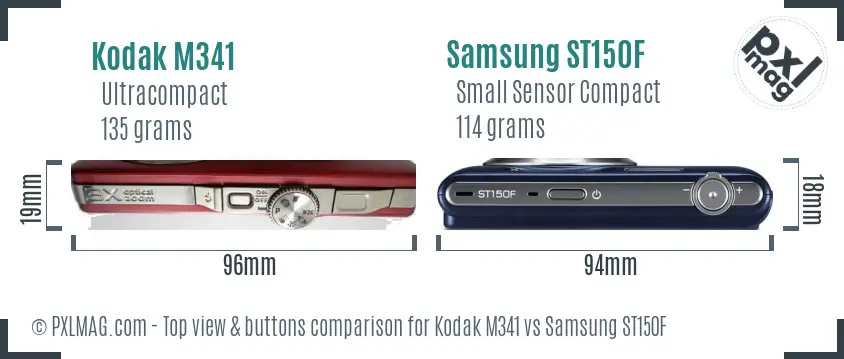 Kodak M341 vs Samsung ST150F top view buttons comparison
