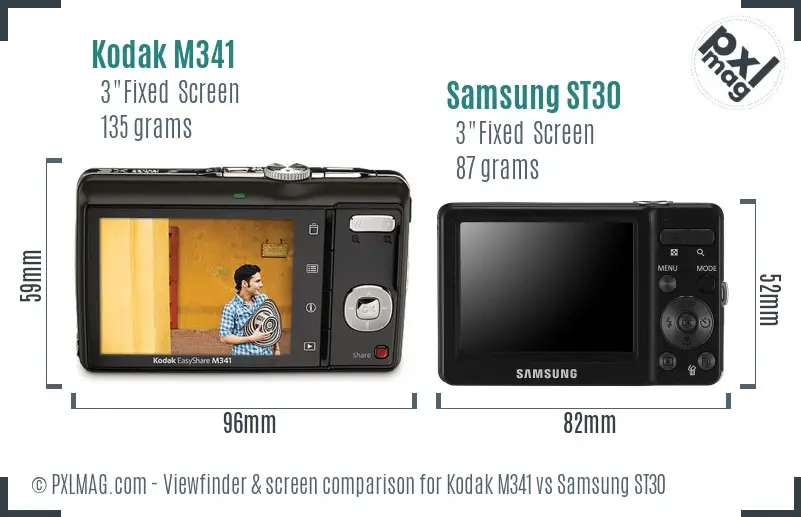 Kodak M341 vs Samsung ST30 Screen and Viewfinder comparison Kodak M341 vs Samsung ST30 Screen and Viewfinder comparison
