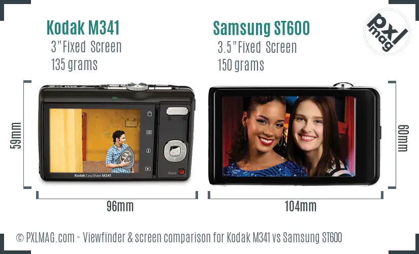 Kodak M341 vs Samsung ST600 Screen and Viewfinder comparison