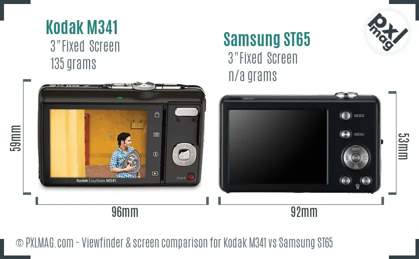 Kodak M341 vs Samsung ST65 Screen and Viewfinder comparison