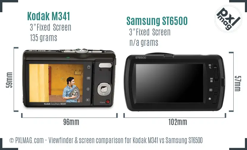 Kodak M341 vs Samsung ST6500 Screen and Viewfinder comparison