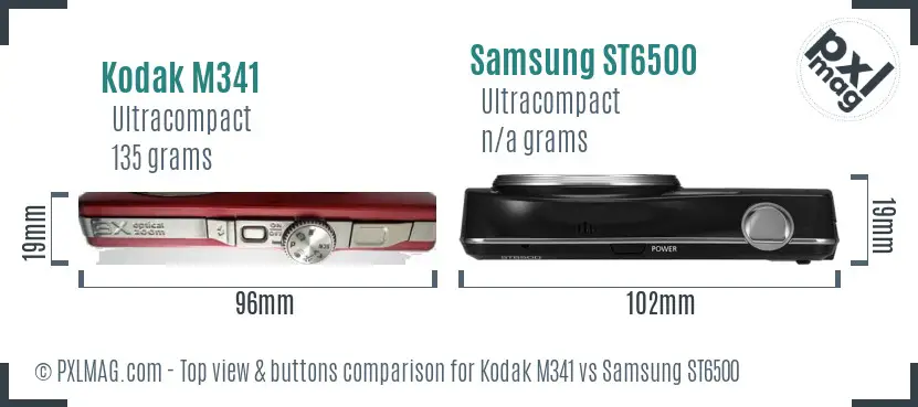 Kodak M341 vs Samsung ST6500 top view buttons comparison