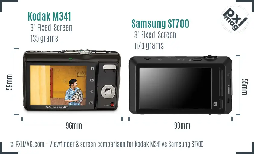 Kodak M341 vs Samsung ST700 Screen and Viewfinder comparison