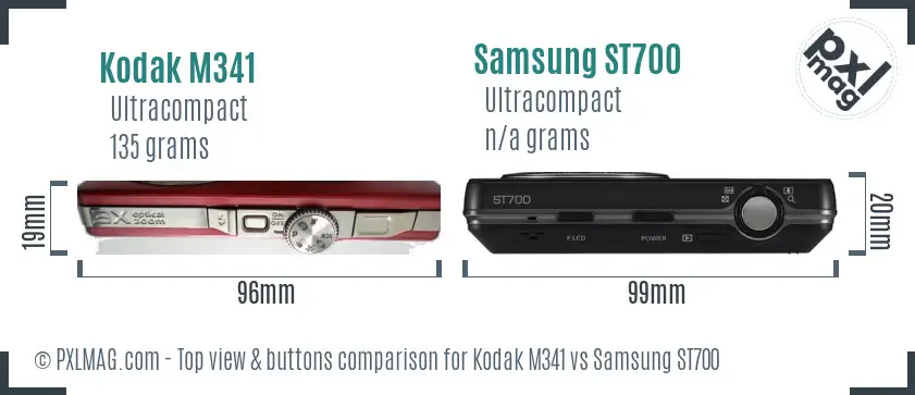 Kodak M341 vs Samsung ST700 top view buttons comparison