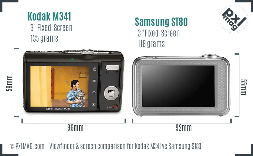 Kodak M341 vs Samsung ST80 Screen and Viewfinder comparison