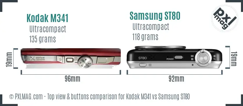 Kodak M341 vs Samsung ST80 top view buttons comparison