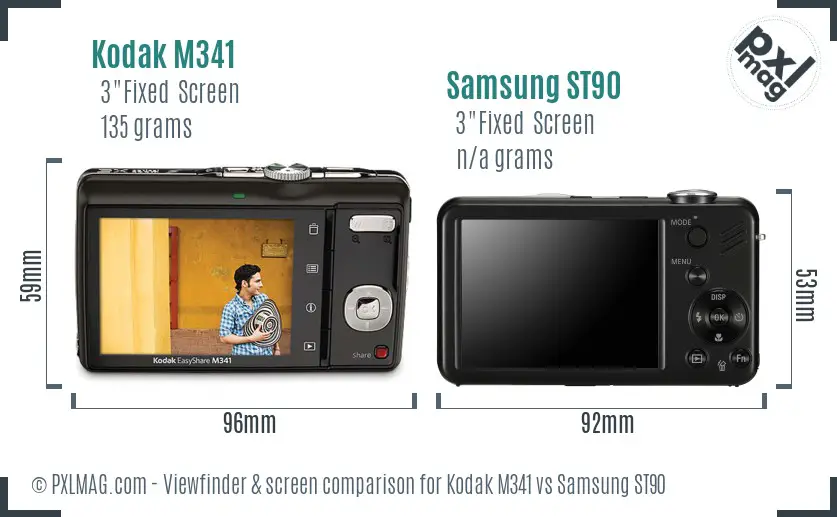 Kodak M341 vs Samsung ST90 Screen and Viewfinder comparison