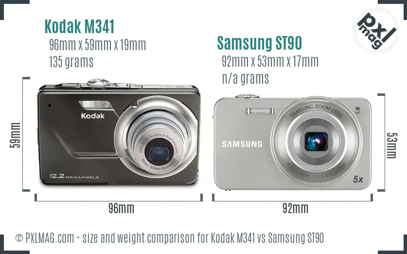 Kodak M341 vs Samsung ST90 size comparison