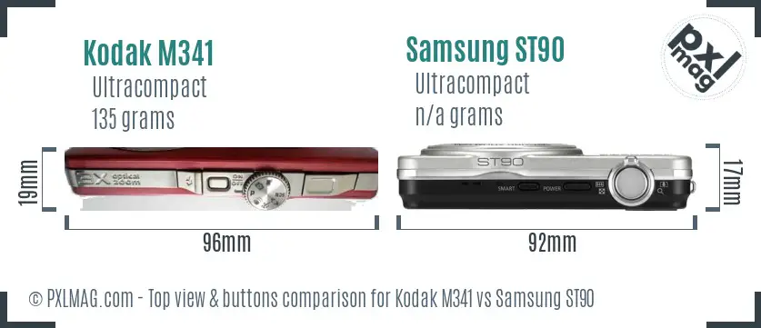 Kodak M341 vs Samsung ST90 top view buttons comparison