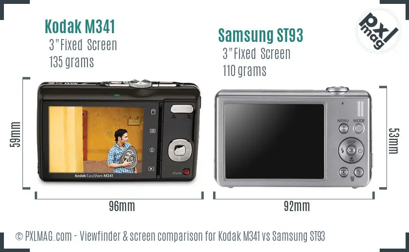 Kodak M341 vs Samsung ST93 Screen and Viewfinder comparison