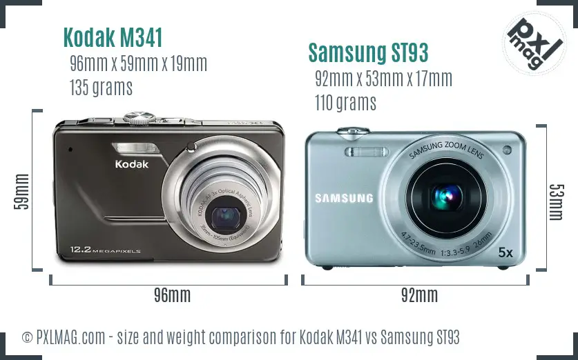Kodak M341 vs Samsung ST93 size comparison