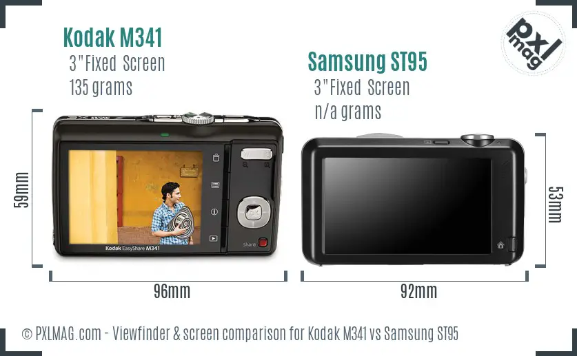 Kodak M341 vs Samsung ST95 Screen and Viewfinder comparison