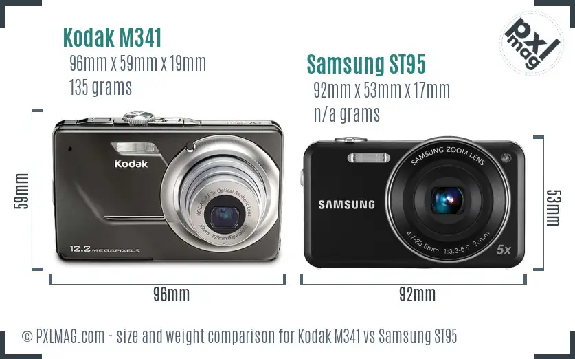Kodak M341 vs Samsung ST95 size comparison