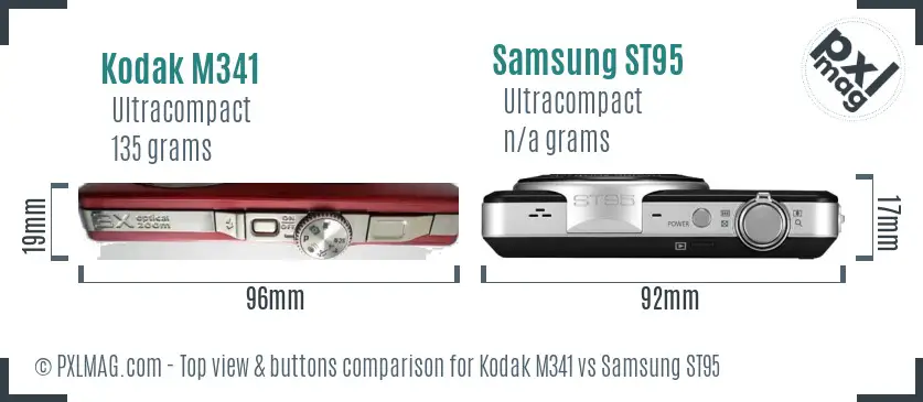 Kodak M341 vs Samsung ST95 top view buttons comparison