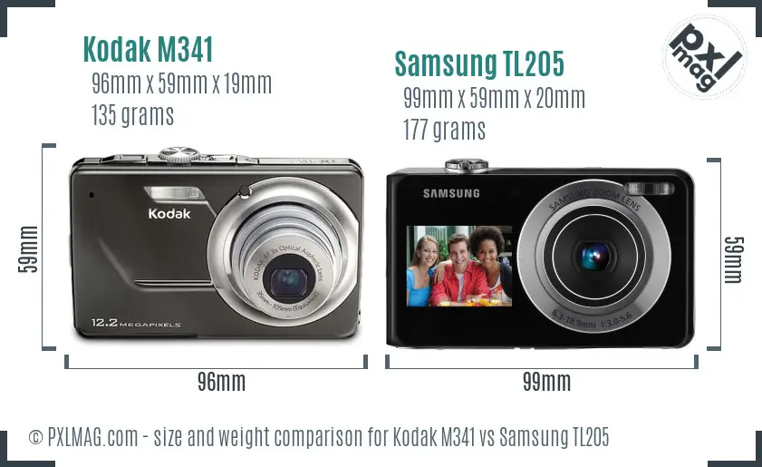 Kodak M341 vs Samsung TL205 size comparison Kodak M341 vs Samsung TL205 size comparison