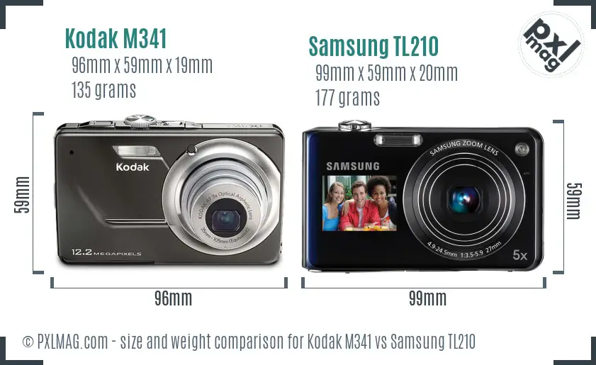 Kodak M341 vs Samsung TL210 size comparison