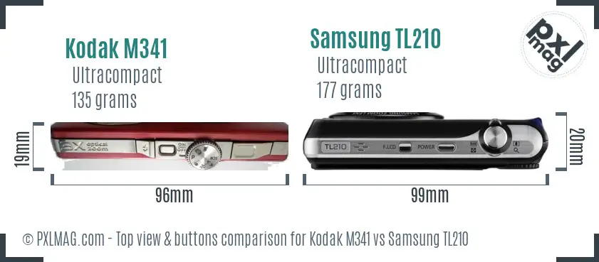 Kodak M341 vs Samsung TL210 top view buttons comparison