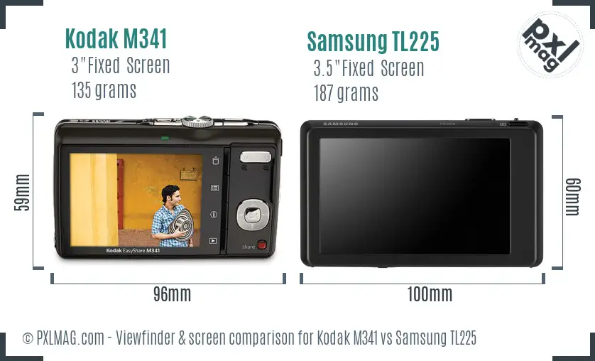 Kodak M341 vs Samsung TL225 Screen and Viewfinder comparison