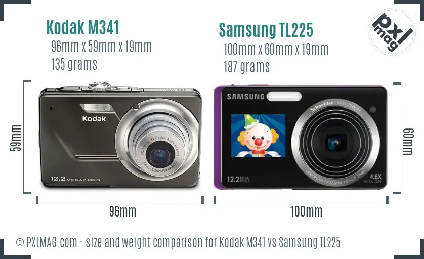 Kodak M341 vs Samsung TL225 size comparison