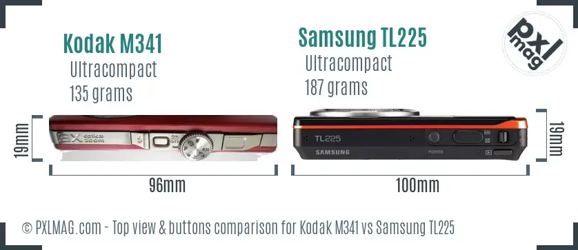 Kodak M341 vs Samsung TL225 top view buttons comparison