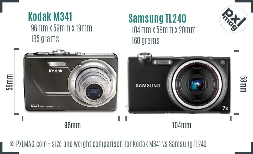 Kodak M341 vs Samsung TL240 size comparison