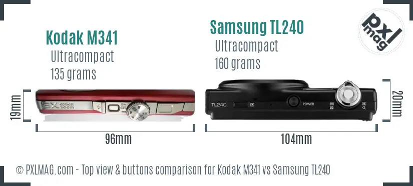 Kodak M341 vs Samsung TL240 top view buttons comparison