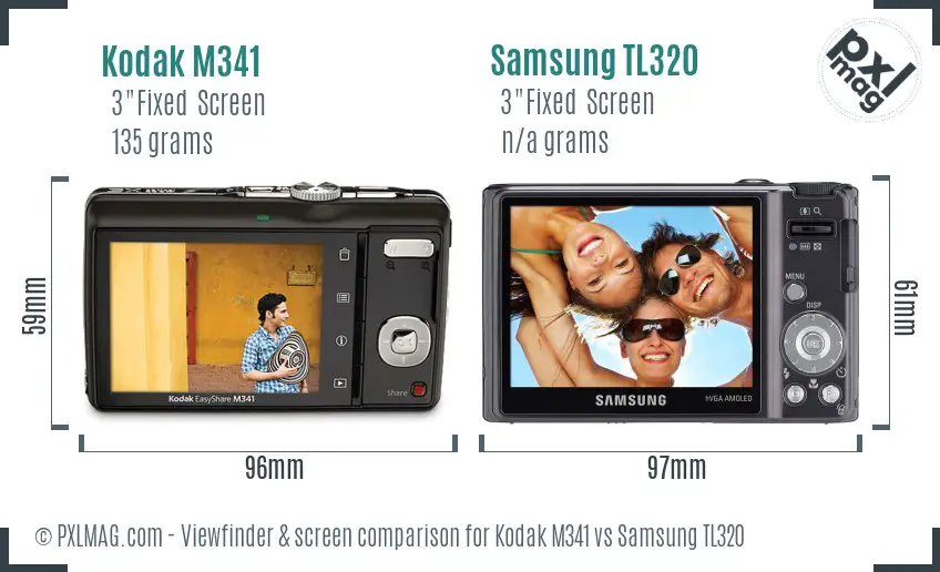 Kodak M341 vs Samsung TL320 Screen and Viewfinder comparison