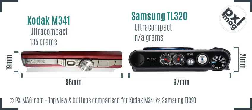 Kodak M341 vs Samsung TL320 top view buttons comparison