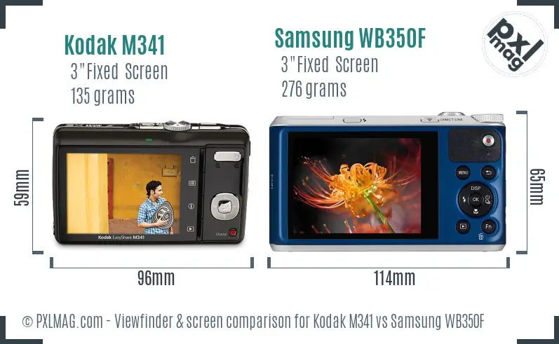 Kodak M341 vs Samsung WB350F Screen and Viewfinder comparison