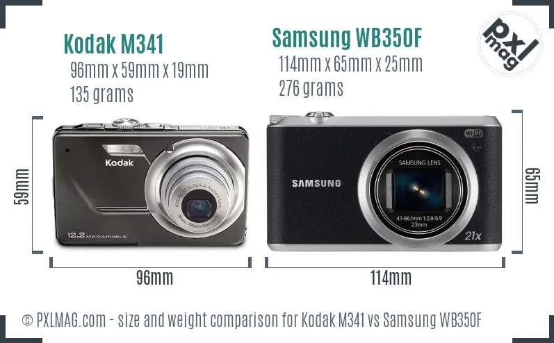 Kodak M341 vs Samsung WB350F size comparison