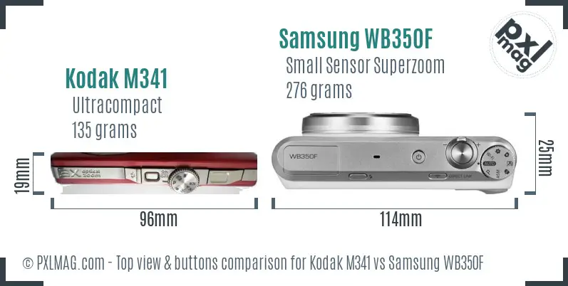 Kodak M341 vs Samsung WB350F top view buttons comparison