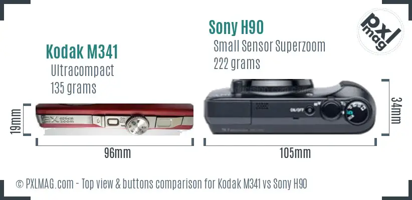 Kodak M341 vs Sony H90 top view buttons comparison