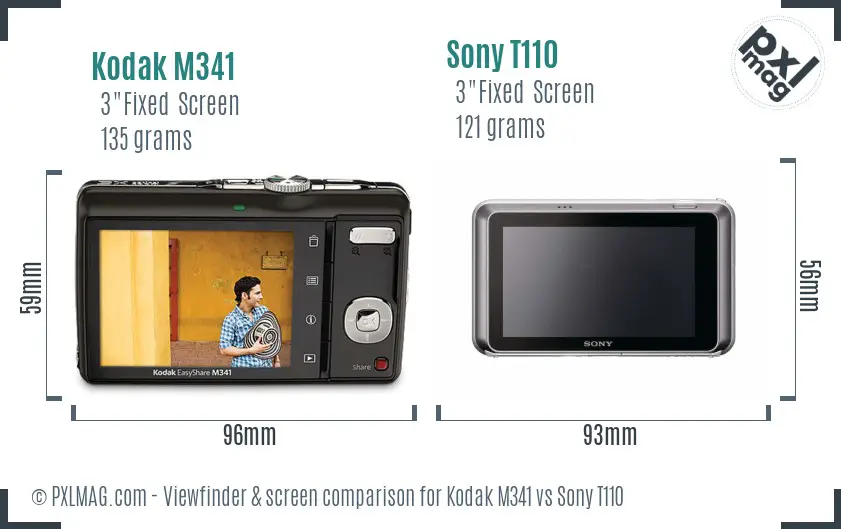 Kodak M341 vs Sony T110 Screen and Viewfinder comparison Kodak M341 vs Sony T110 Screen and Viewfinder comparison