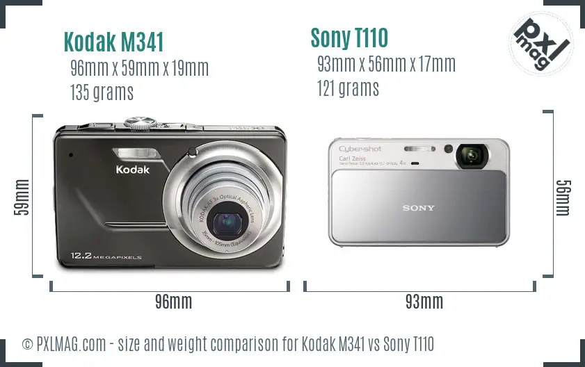 Kodak M341 vs Sony T110 size comparison Kodak M341 vs Sony T110 size comparison